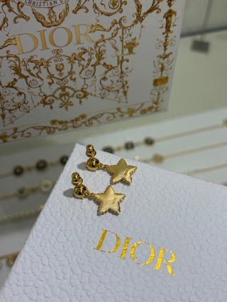 Dior Oblique Star Crystal Drop Stud Earrings