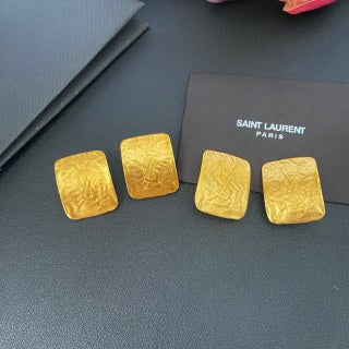YSL Textured Monogram Square Clip-On Earrings