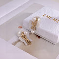 Dior Pearl Butterfly CD Drop Stud Earrings