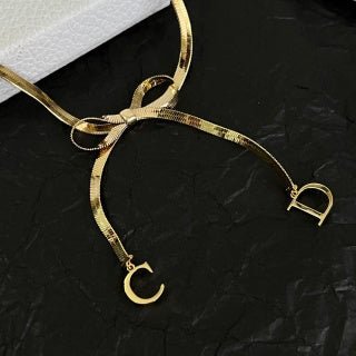 Dior Bow CD Letter Gold Chain Necklace