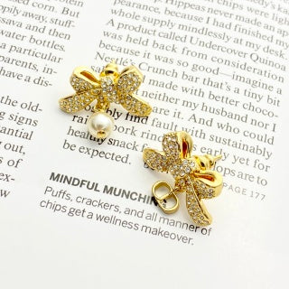 Dior Crystal Butterfly Pearl Drop Stud Earrings