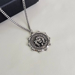 YSL Vintage Medallion Silver Pendant Necklace