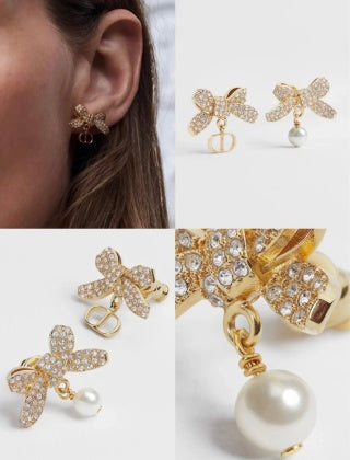 Dior Crystal Butterfly Pearl CD Stud Earrings