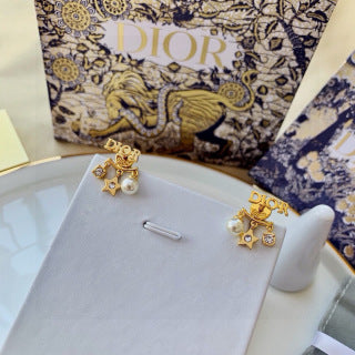 Dior Pearl CD Star Charm Stud Earrings