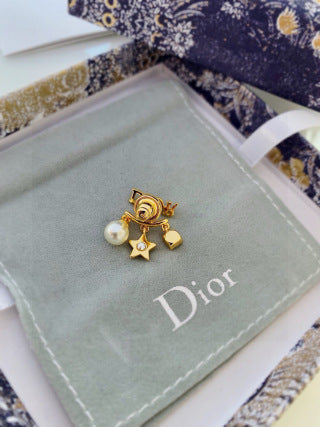 Dior Pearl CD Star Charm Stud Earrings