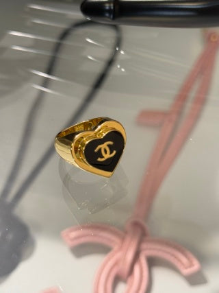 Chanel Black Enamel CC Statement Ring – Elegant Luxury Fashion Jewelry