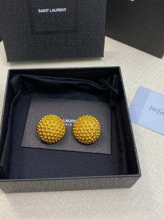 YSL Golden Beaded Dome Clip-On Earrings