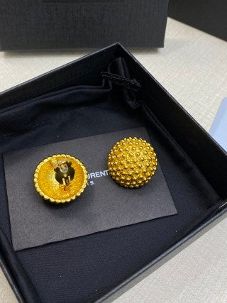 YSL Golden Beaded Dome Clip-On Earrings