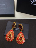 YSL Ruby Enamel Teardrop Statement Earrings