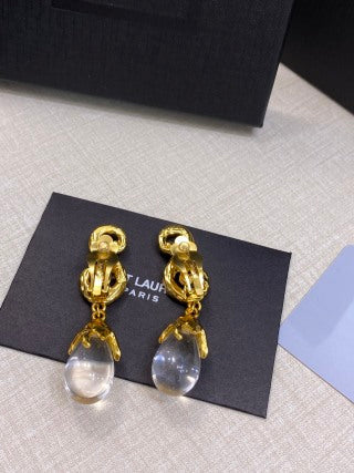 YSL Crystal Teardrop Floral Charm Earrings