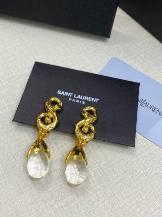 YSL Crystal Teardrop Floral Charm Earrings