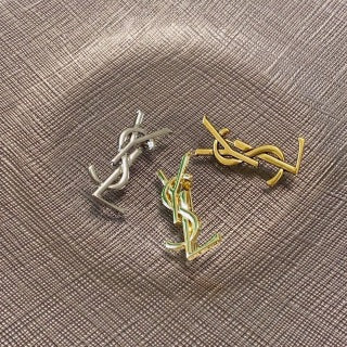 YSL Dual Tone Monogram Logo Brooch