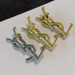 YSL Dual Tone Monogram Logo Brooch