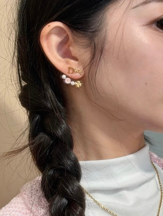Dior Daisy Pearl CD Drop Stud Earrings