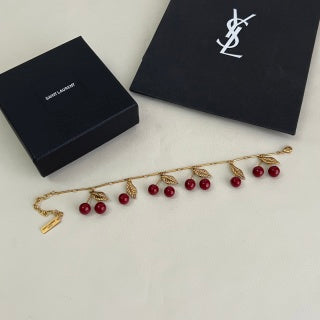 YSL Cherry Charm Gold Chain Bracelet