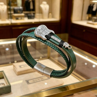 Gucci Interlocking G Leather Wrap Double Strand Bracelet