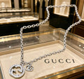 Gucci Interlocking G Crystal Medallion Link Chain Necklace