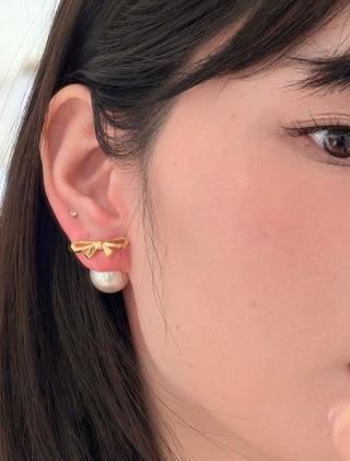 Dior Pearl Ribbon Bow Stud Earrings