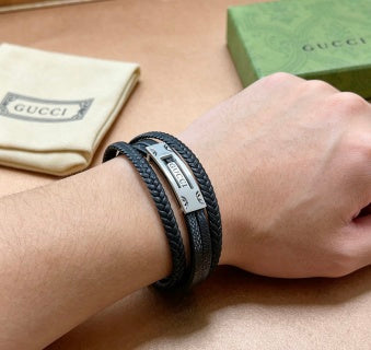 Gucci Interlocking G Braided Leather Wrap Bracelet