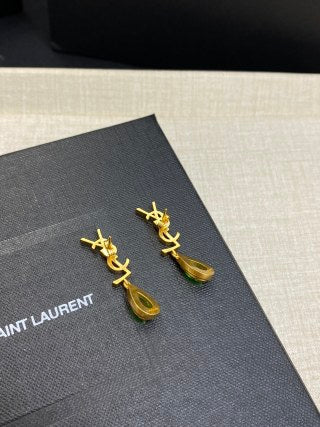 YSL Turquoise Teardrop Monogram Drop Earrings
