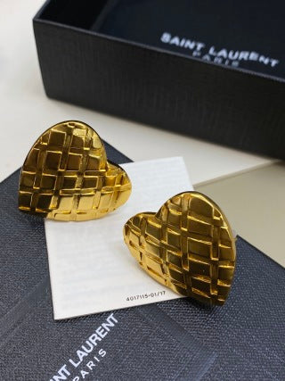 YSL Quilted Heart Gold Clip-On Earrings