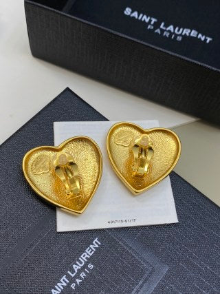 YSL Quilted Heart Gold Clip-On Earrings