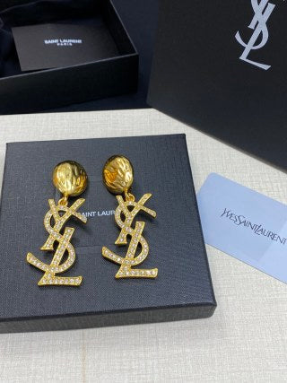 YSL Pavé Monogram Medallion Drop Earrings
