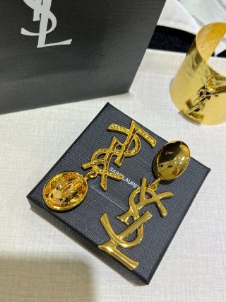 YSL Oval Pearl Monogram Drop Earrings