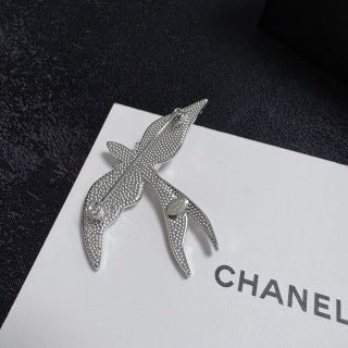 CHANEL Silver Swallow Wing Embellished Brooch