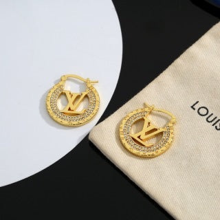 Louis Vuitton Crystal Medallion Hoop Stud Earrings
