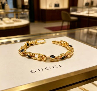 Gucci Black Crystal Link Chain Bracelet