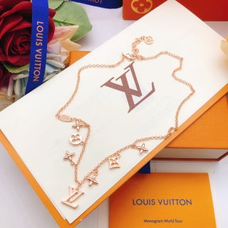 Louis Vuitton Blossom Cross Charm Layered Necklace
