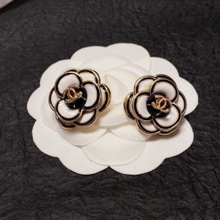 CHANEL Monochrome Blossom CC Stud Earrings