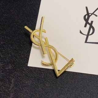 YSL Golden Cassandre Rope Monogram Brooch