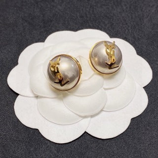 YSL Crystal Dome Monogram Stud Earrings