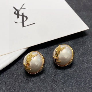 YSL Crystal Dome Monogram Stud Earrings