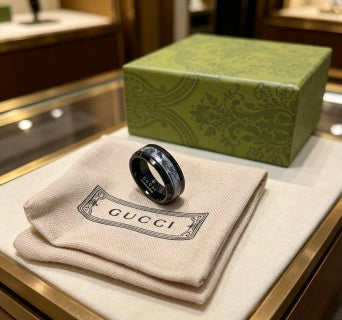 Gucci Black Enamel GG Signet Ring