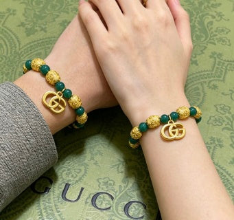 Gucci Emerald Bead GG Charm Bracelet