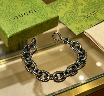 Gucci Blackened Interlocking Link Chain Bracelet