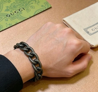 Gucci Blackened Interlocking Link Chain Bracelet