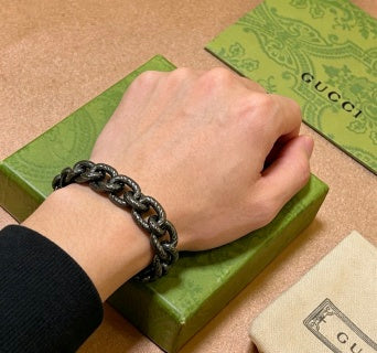 Gucci Blackened Interlocking Link Chain Bracelet