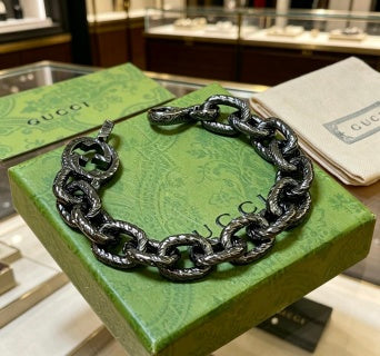 Gucci Blackened Interlocking Link Chain Bracelet