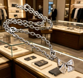 Gucci Bow Charm Interlocking G Chain Necklace