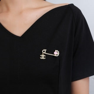 CHANEL Seraphine Pink Accent Safety Pin Brooch