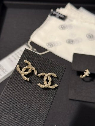 Chanel Light Gold Twisted-Design Stud Earrings
