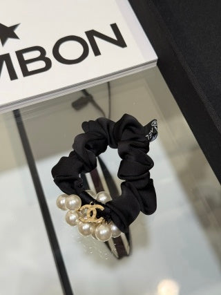 Chanel Elegant Pearl Charm Hair Scrunchie