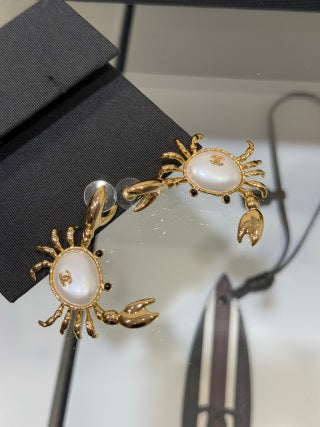 Chanel Gold-Tone Earrings with Crab and Shell Pearl