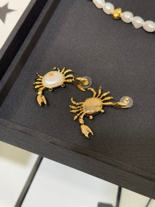Chanel Gold-Tone Earrings with Crab and Shell Pearl