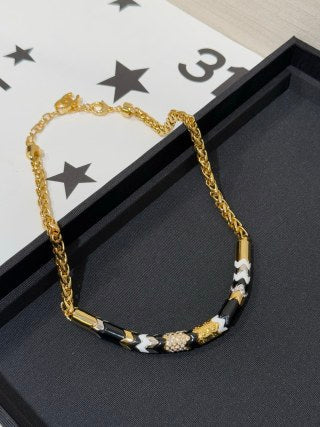 Chanel Black and Gold Enamel and Crystal Wave Short Necklace