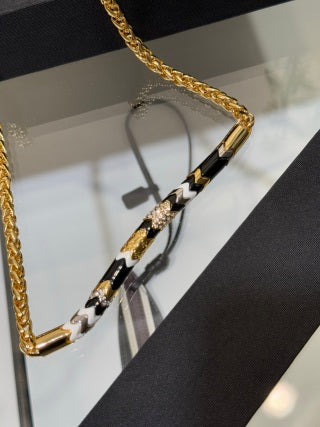 Chanel Black and Gold Enamel and Crystal Wave Short Necklace